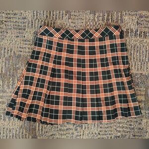 H&M Divided Plaid Skater Skirt Black and Orange